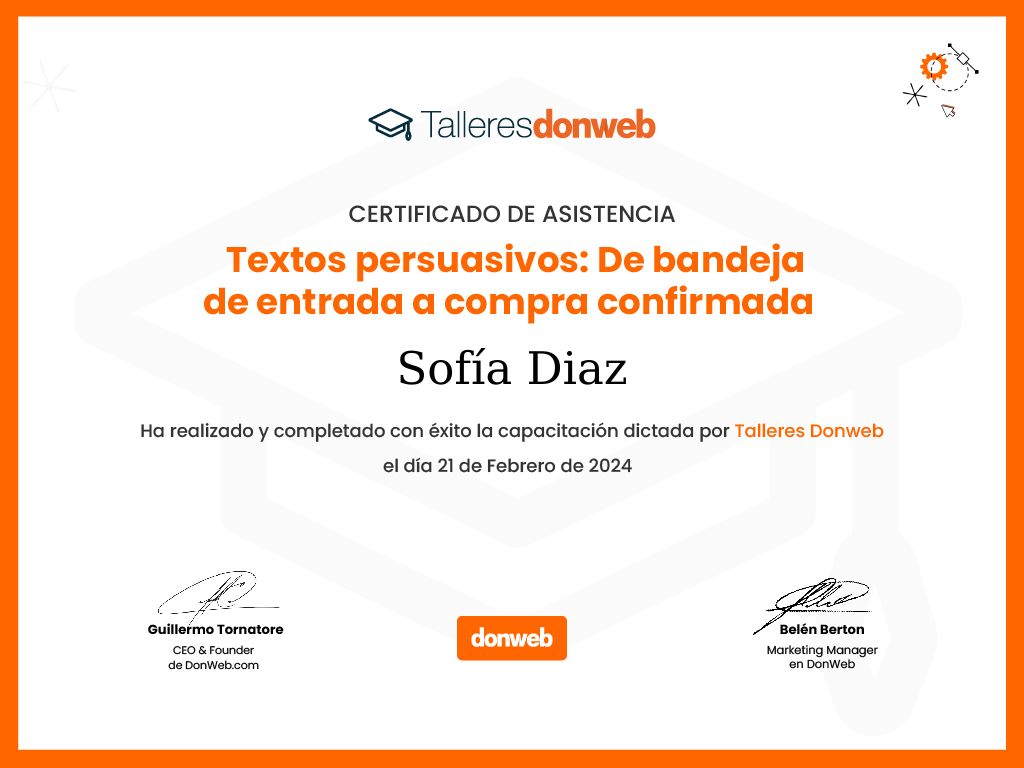 Certificado de asistencia · Talleres DonWeb