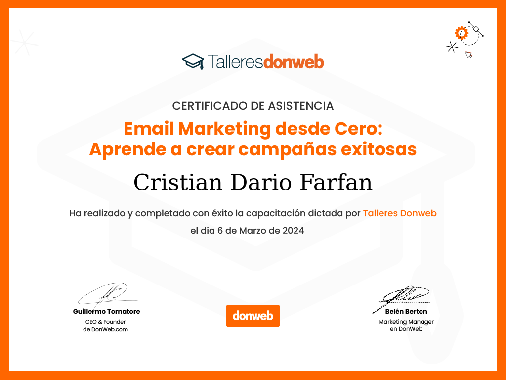 Certificado de asistencia · Talleres DonWeb