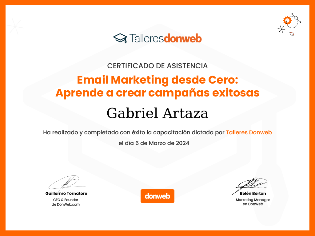 Certificado de asistencia · Talleres DonWeb