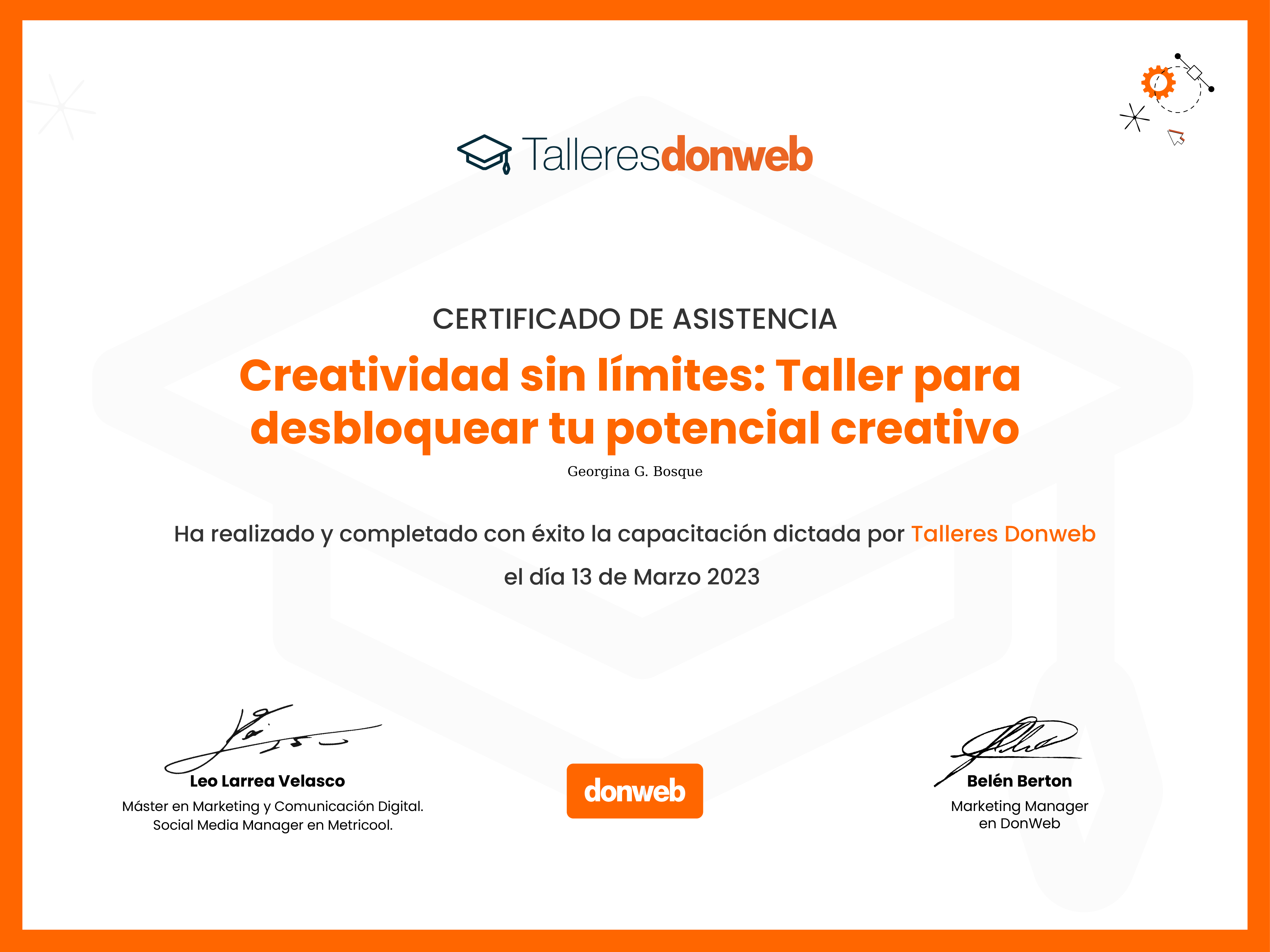 Certificado de asistencia · Talleres DonWeb