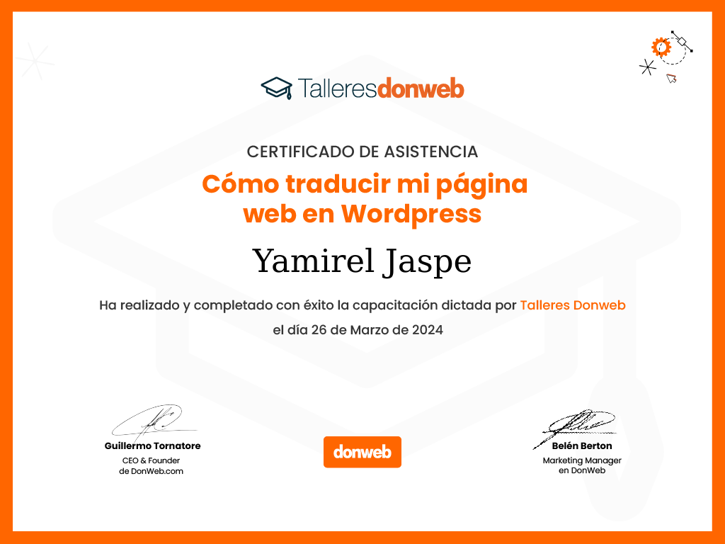 Certificado de asistencia · Talleres DonWeb