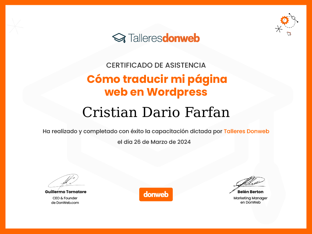 Certificado de asistencia · Talleres DonWeb