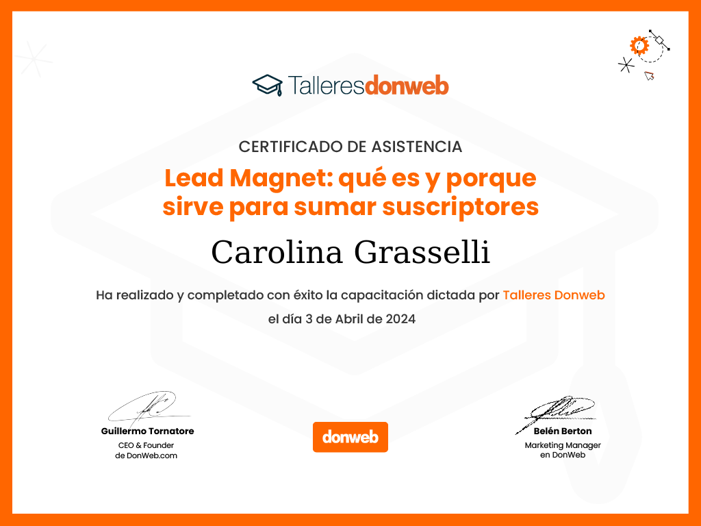 Certificado de asistencia · Talleres DonWeb