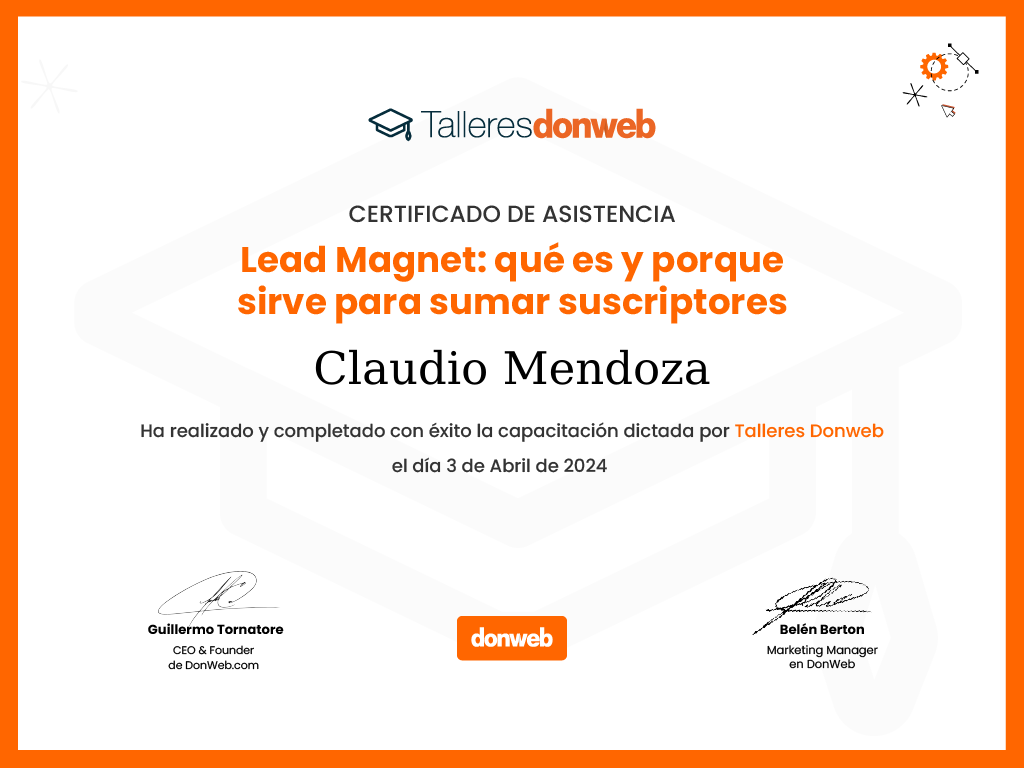 Certificado de asistencia · Talleres DonWeb
