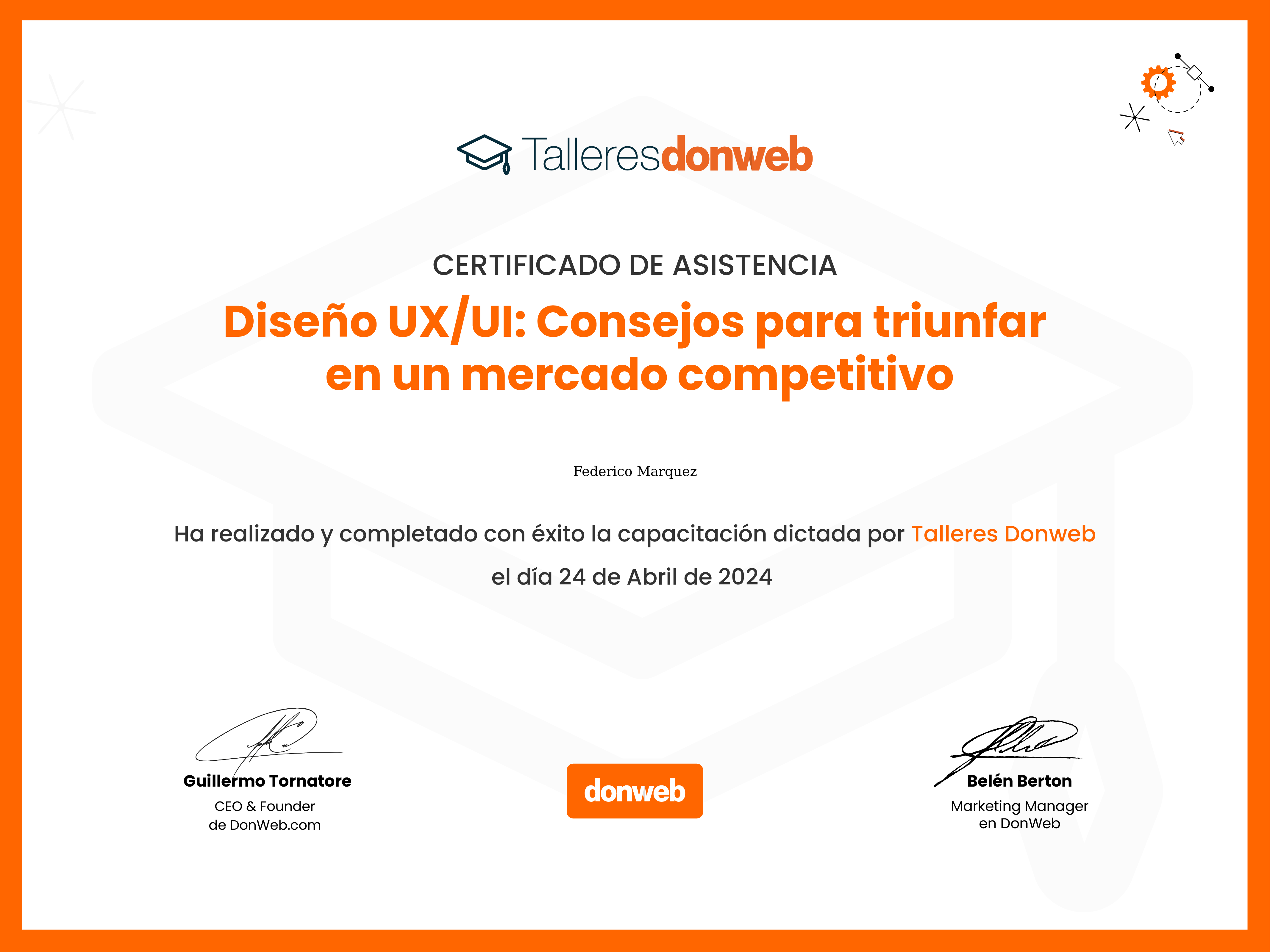 Certificado de asistencia · Talleres DonWeb