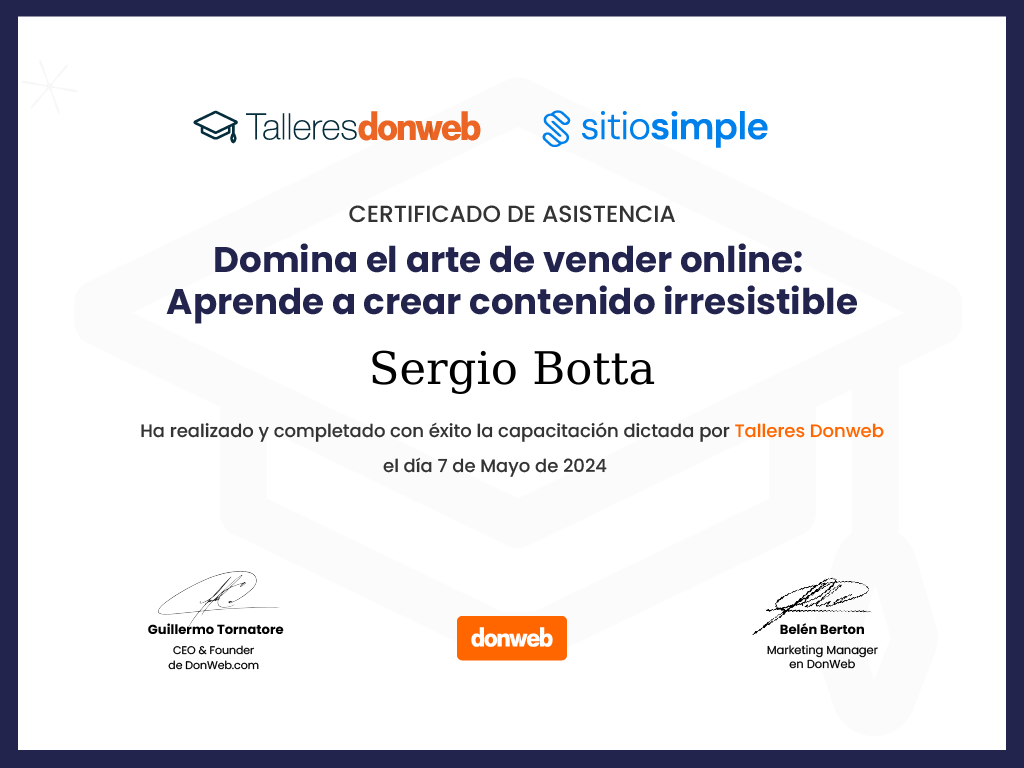 Certificado de asistencia · Talleres DonWeb