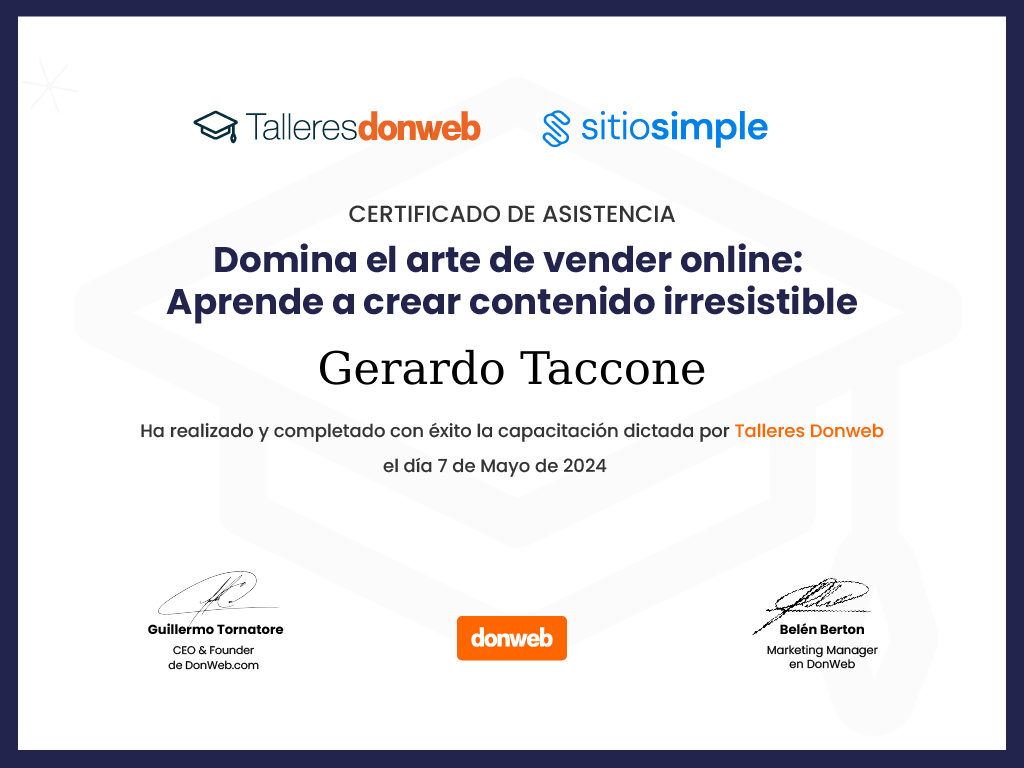 Certificado de asistencia · Talleres DonWeb