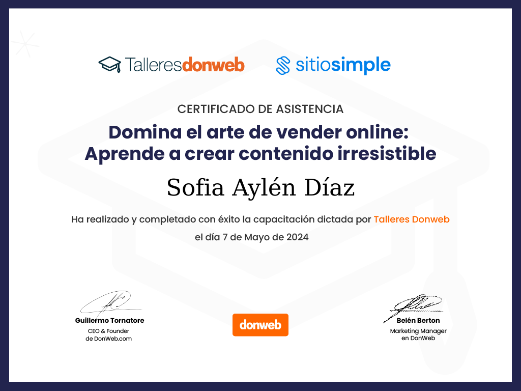 Certificado de asistencia · Talleres DonWeb