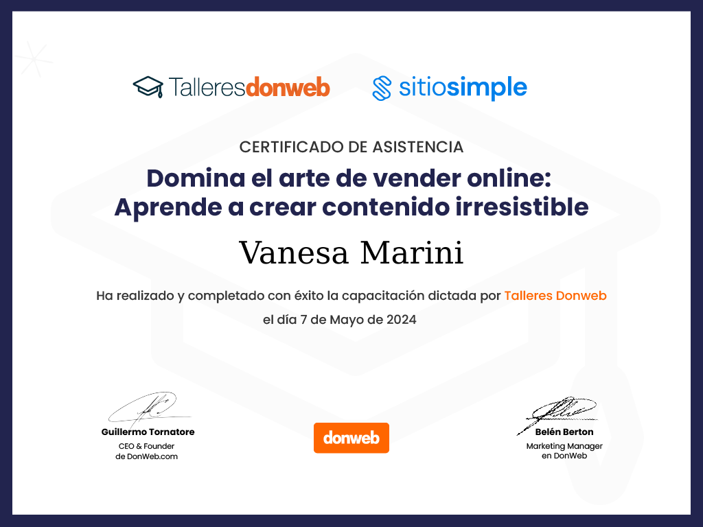 Certificado de asistencia · Talleres DonWeb