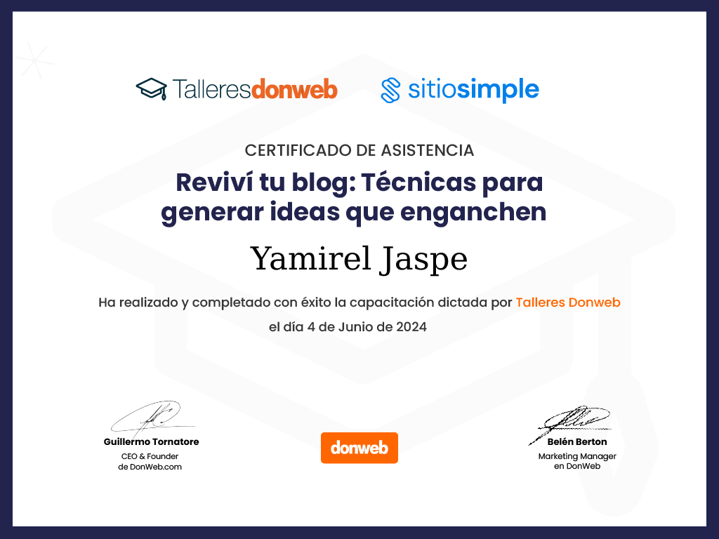 Certificado de asistencia · Talleres DonWeb