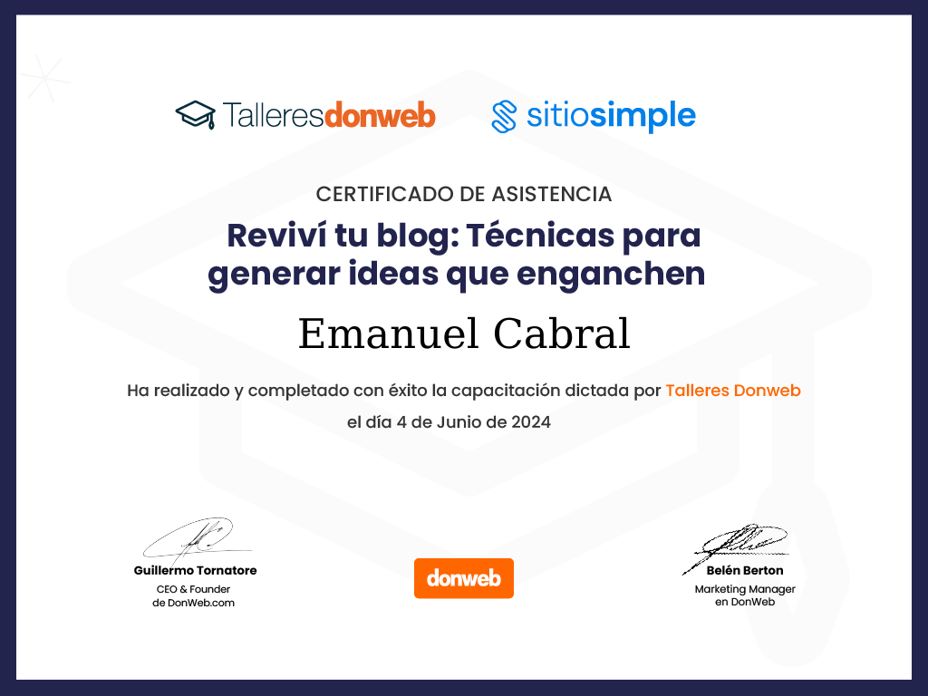 Certificado de asistencia · Talleres DonWeb