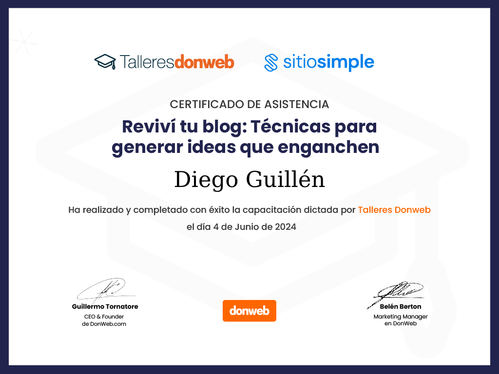 Certificado de asistencia · Talleres DonWeb