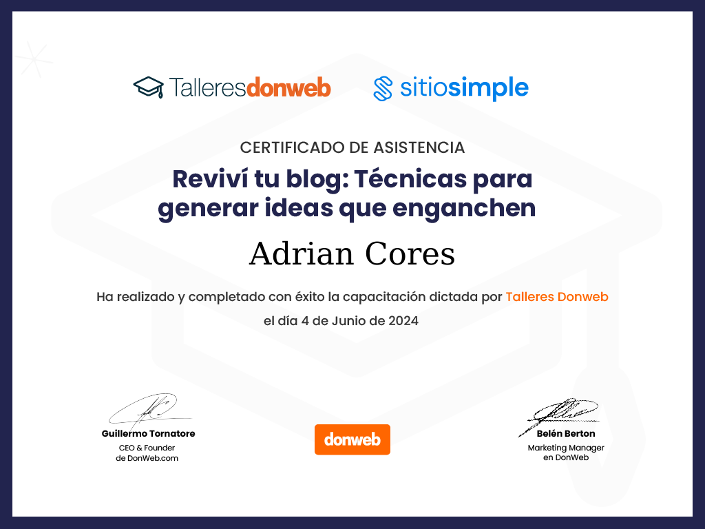 Certificado de asistencia · Talleres DonWeb