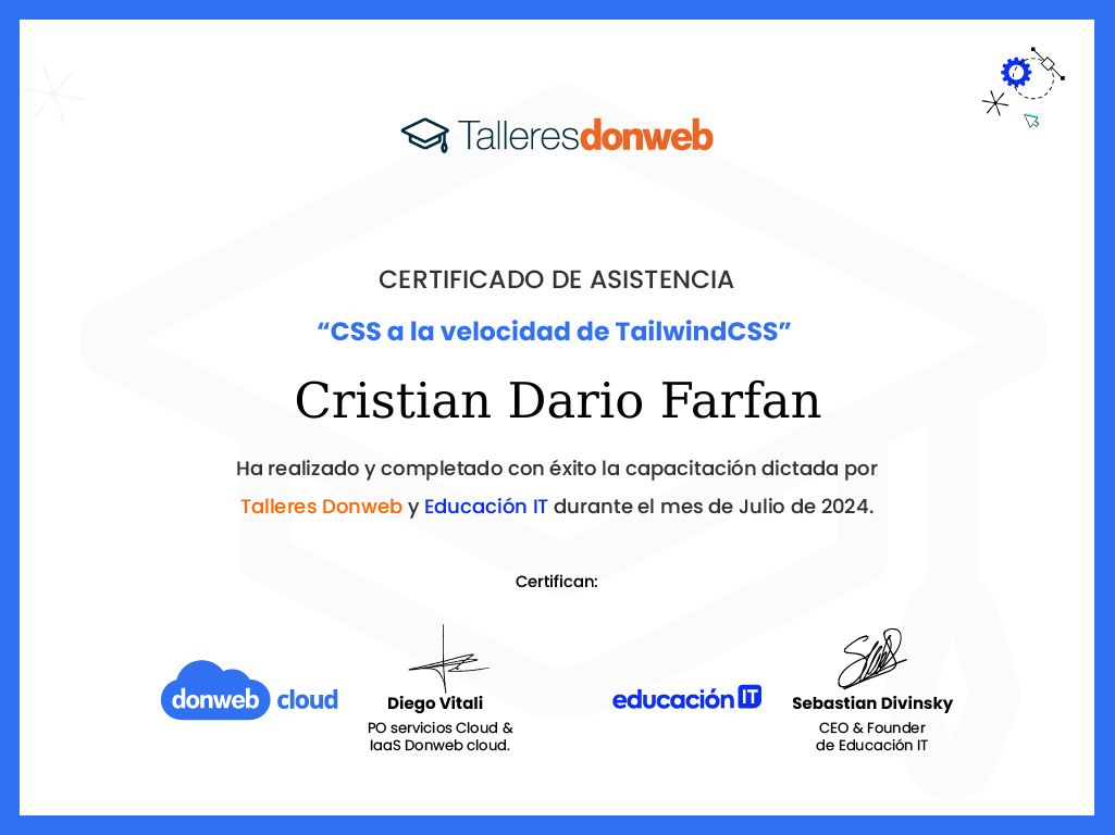 Certificado de asistencia · Talleres DonWeb