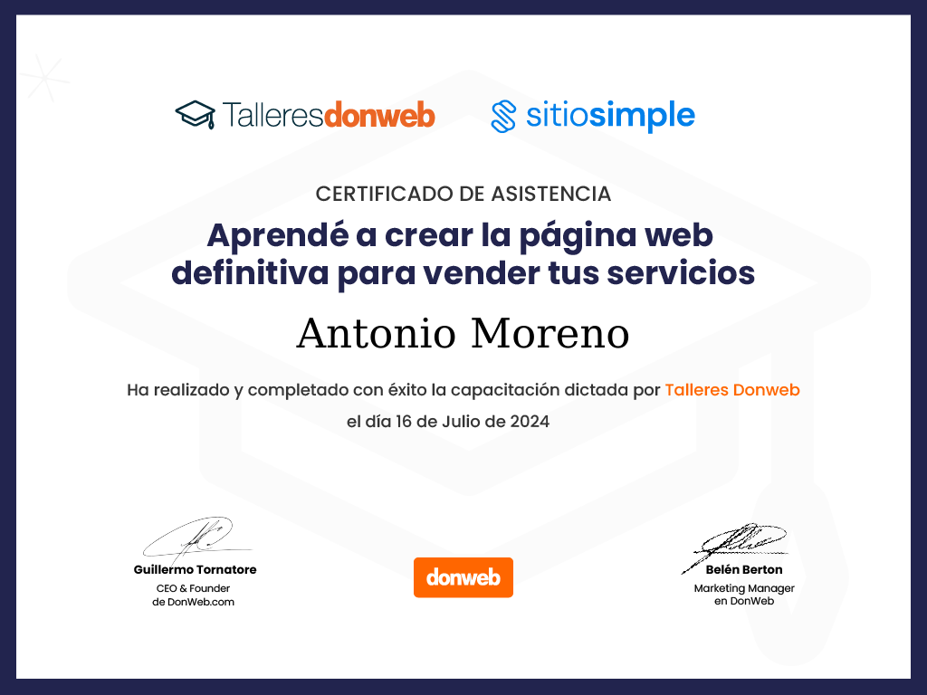 Certificado de asistencia · Talleres DonWeb