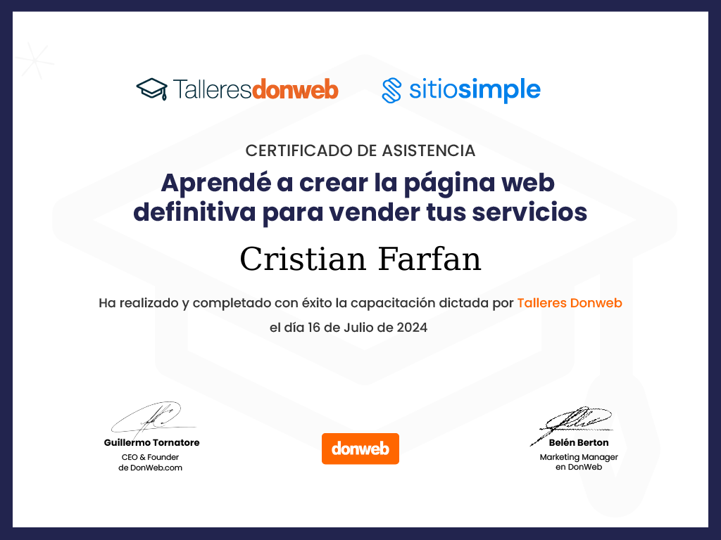 Certificado de asistencia · Talleres DonWeb
