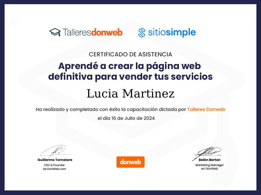 Certificado de asistencia · Talleres DonWeb