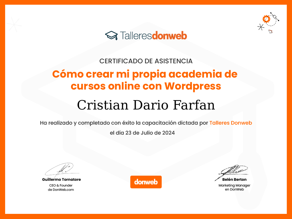 Certificado de asistencia · Talleres DonWeb
