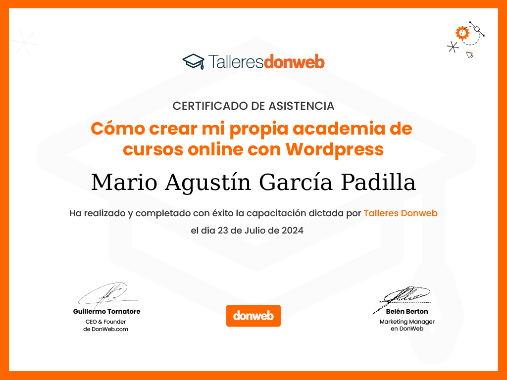 Certificado de asistencia · Talleres DonWeb