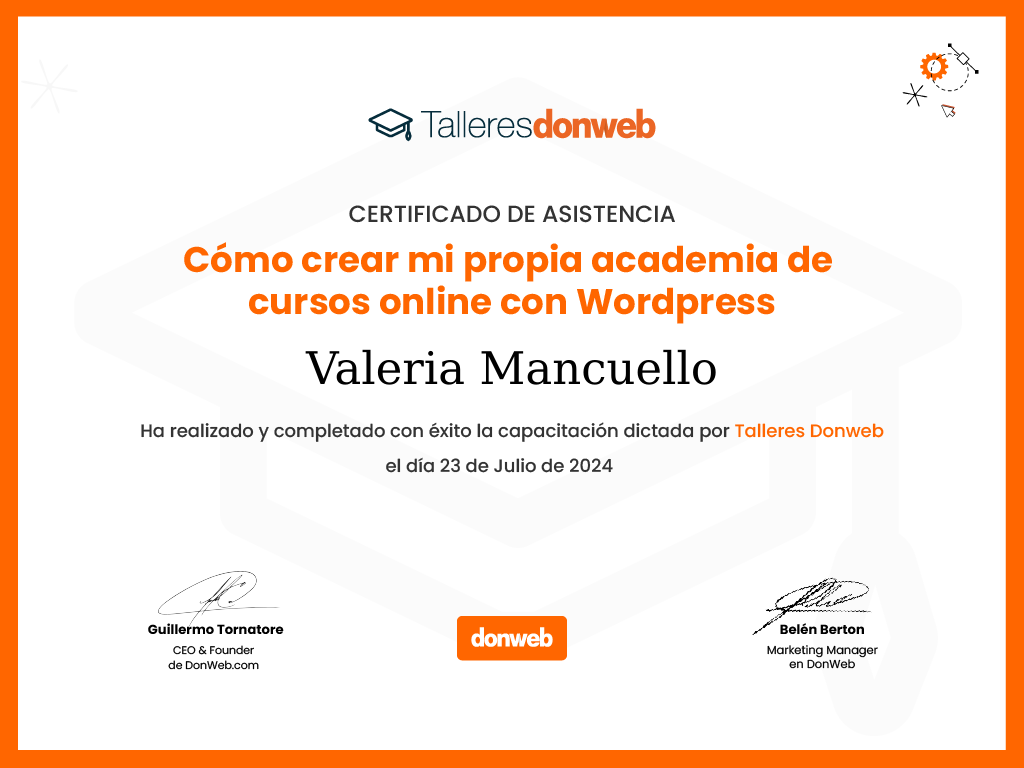 Certificado de asistencia · Talleres DonWeb