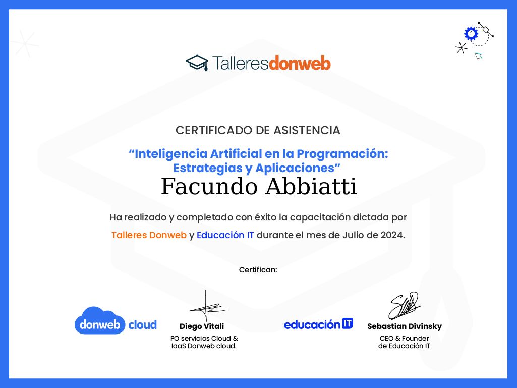 Certificado de asistencia · Talleres DonWeb