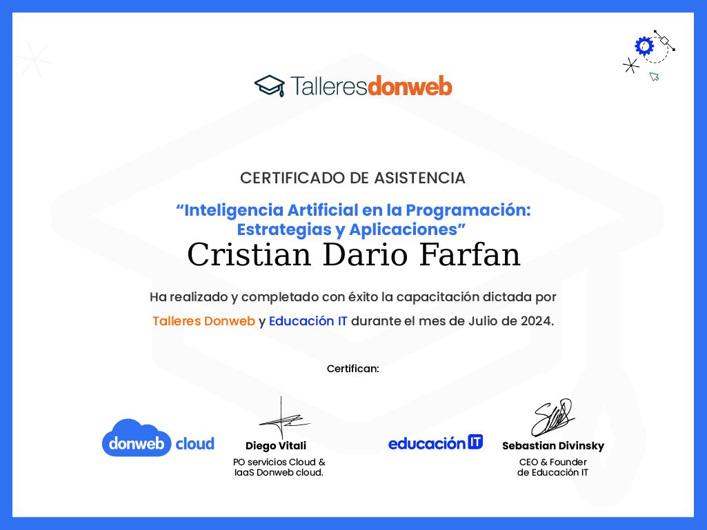 Certificado de asistencia · Talleres DonWeb