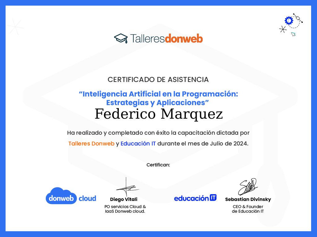 Certificado de asistencia · Talleres DonWeb