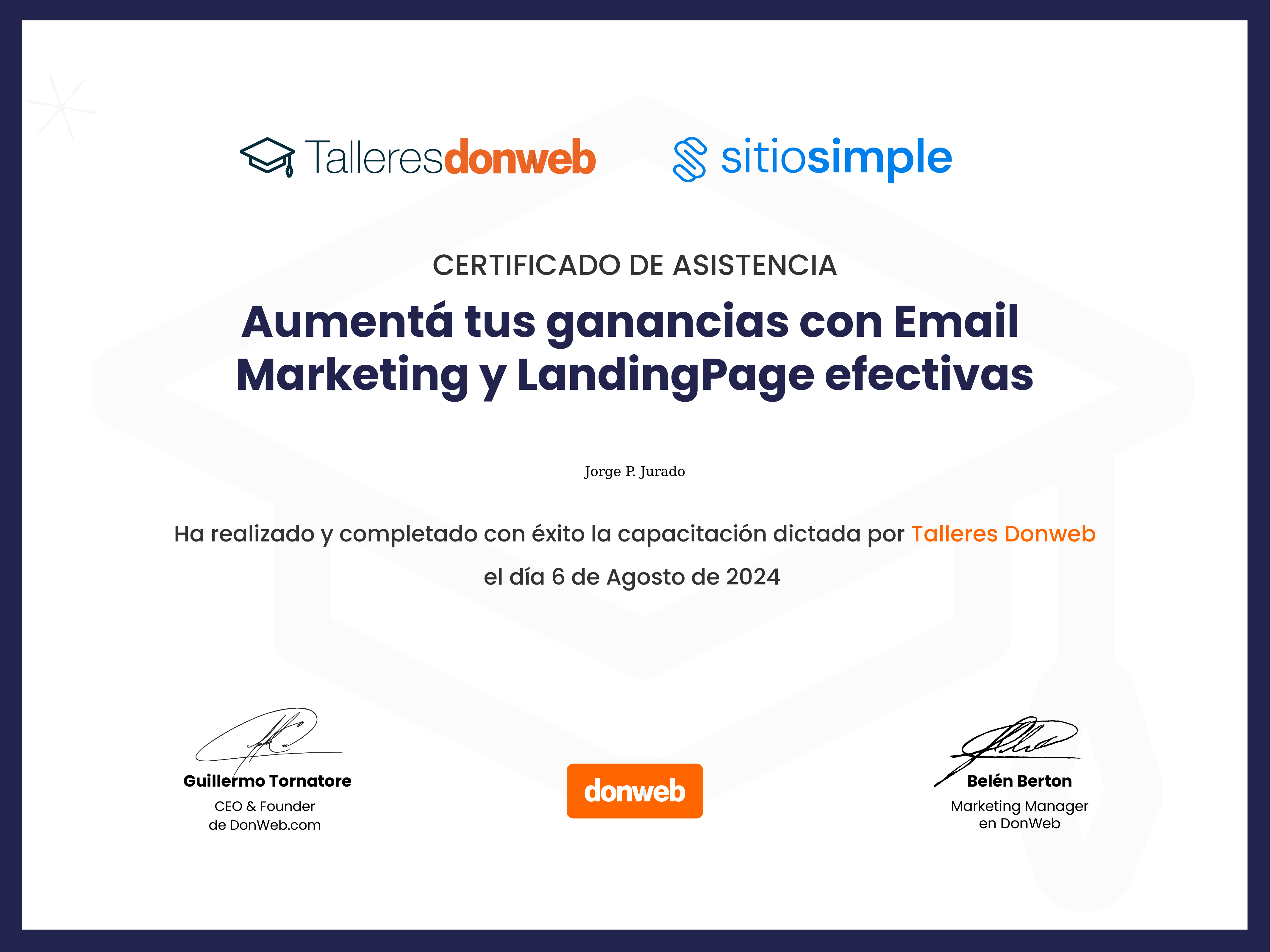 Certificado de asistencia · Talleres DonWeb