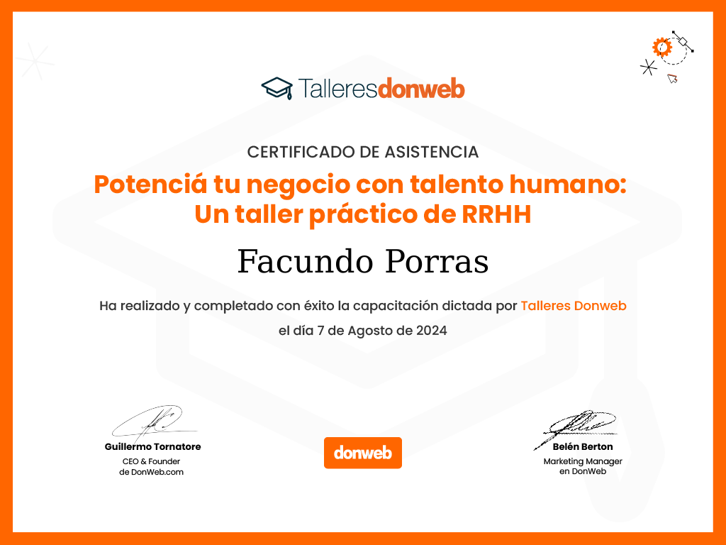 Certificado de asistencia · Talleres DonWeb