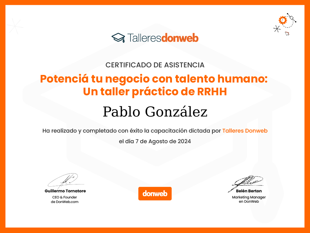 Certificado de asistencia · Talleres DonWeb