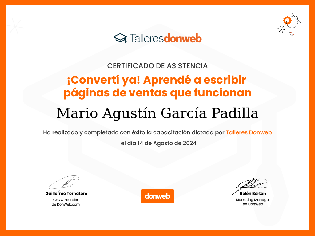 Certificado de asistencia · Talleres DonWeb