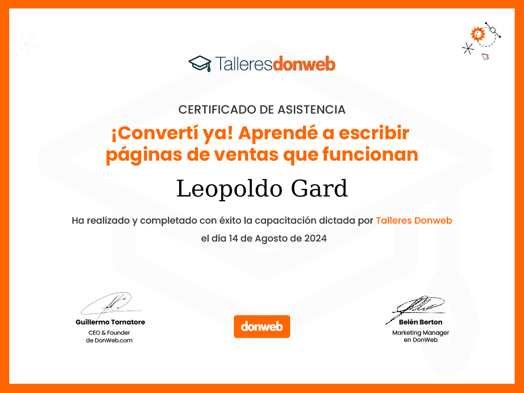 Certificado de asistencia · Talleres DonWeb