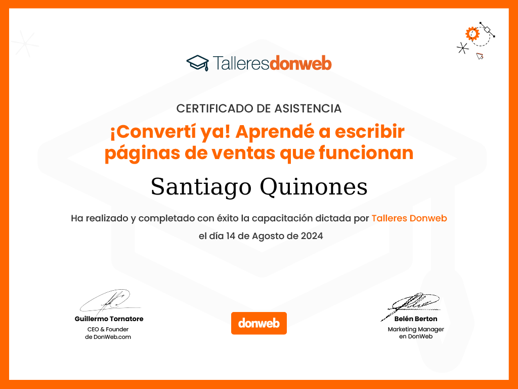 Certificado de asistencia · Talleres DonWeb
