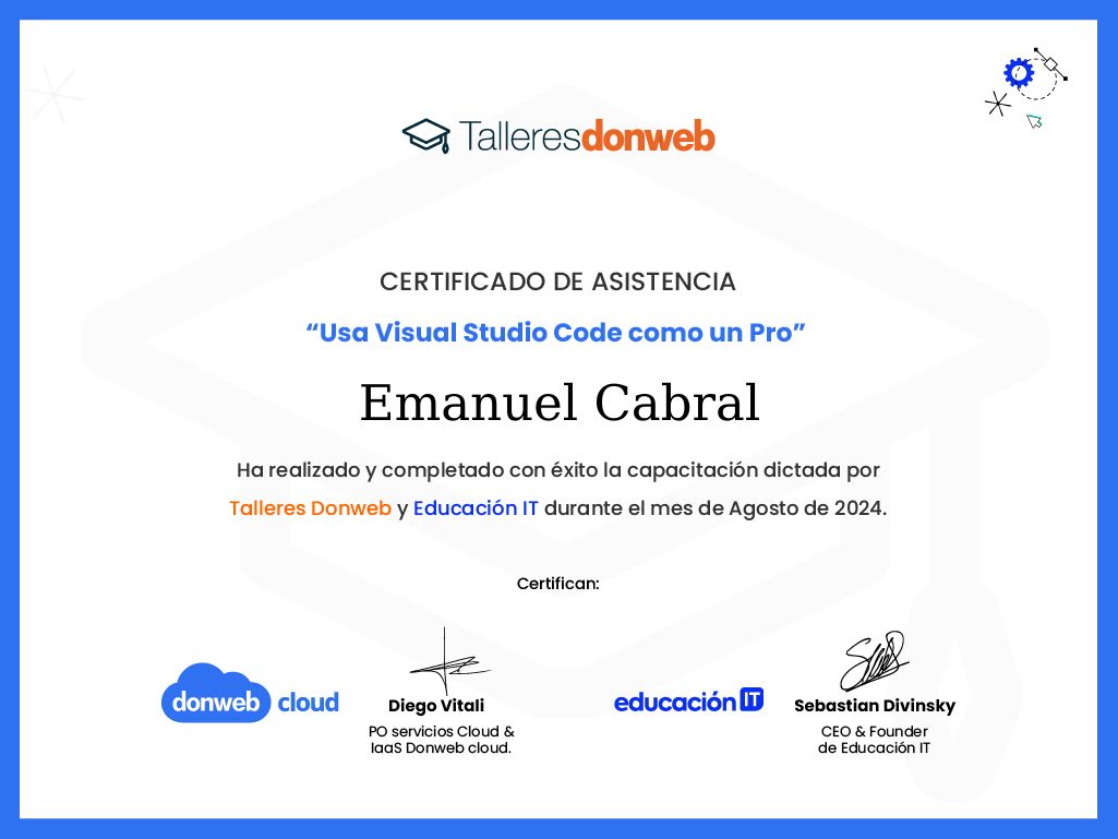 Certificado de asistencia · Talleres DonWeb