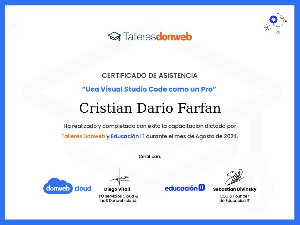 Certificado de asistencia · Talleres DonWeb