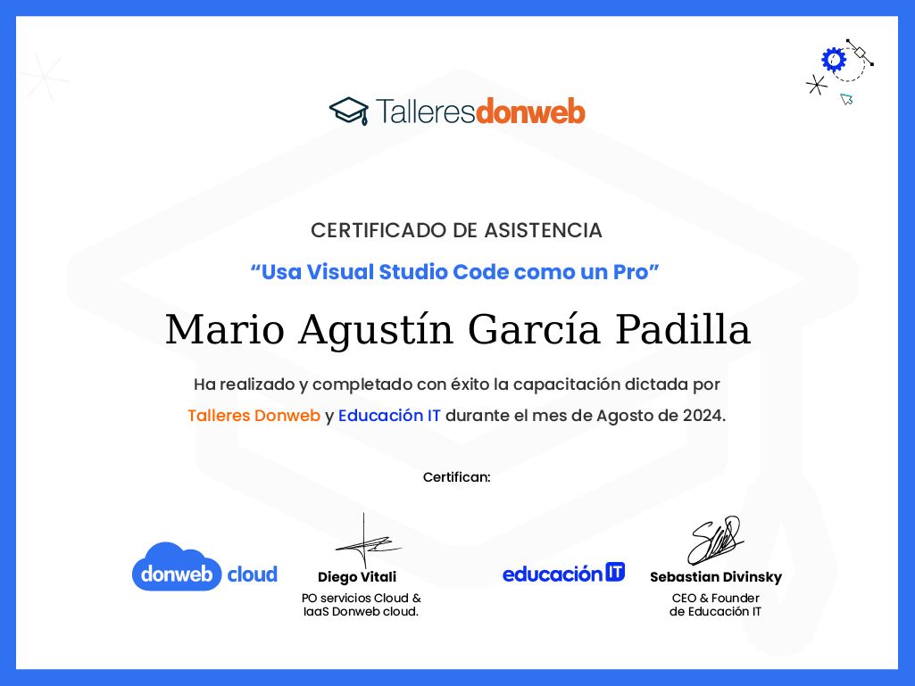 Certificado de asistencia · Talleres DonWeb