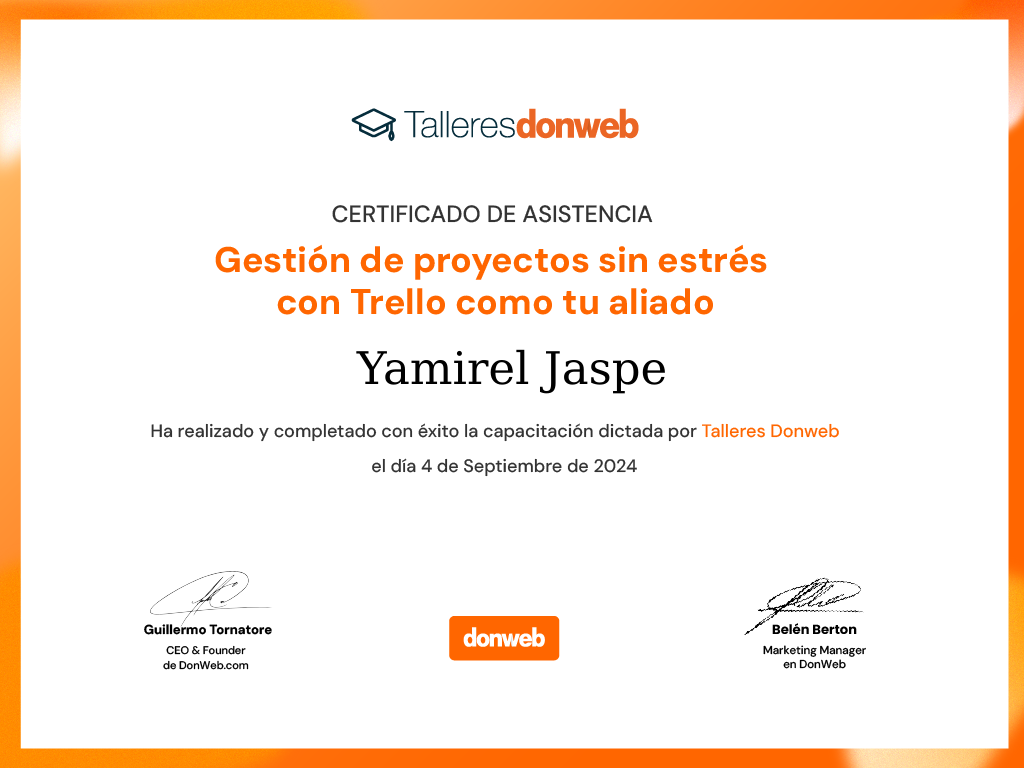 Certificado de asistencia · Talleres DonWeb