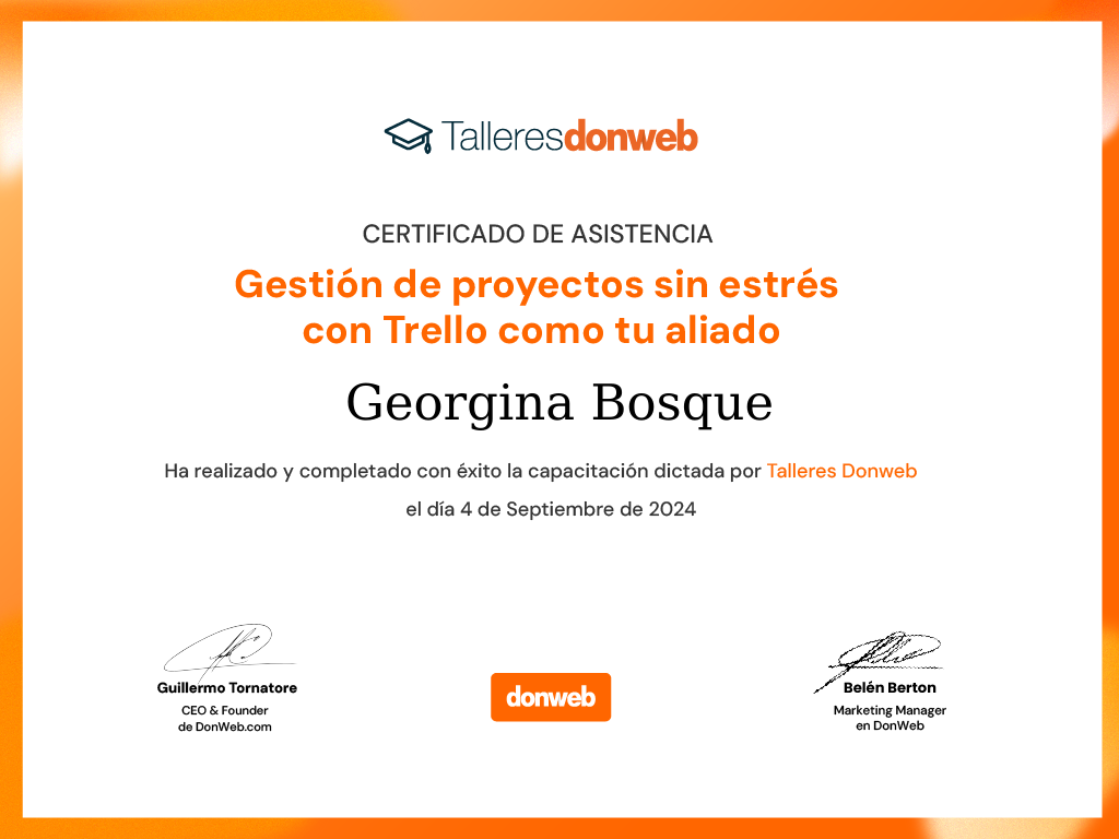 Certificado de asistencia · Talleres DonWeb