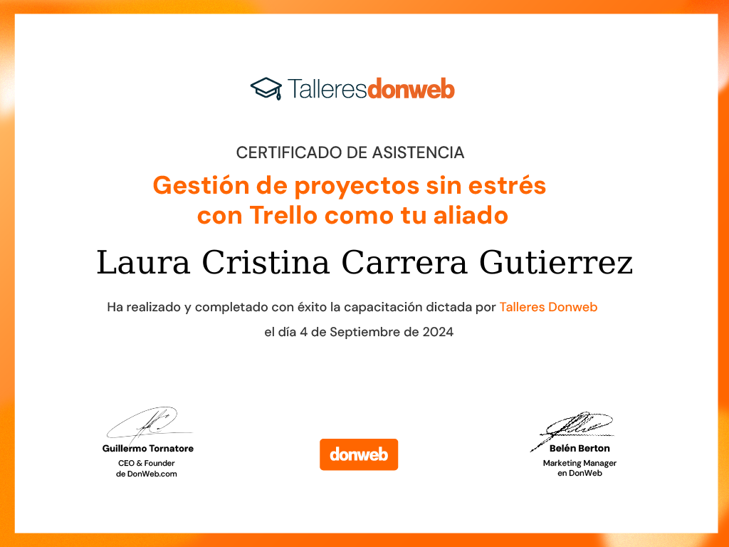 Certificado de asistencia · Talleres DonWeb