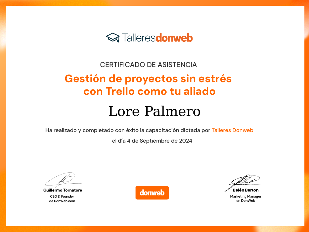 Certificado de asistencia · Talleres DonWeb