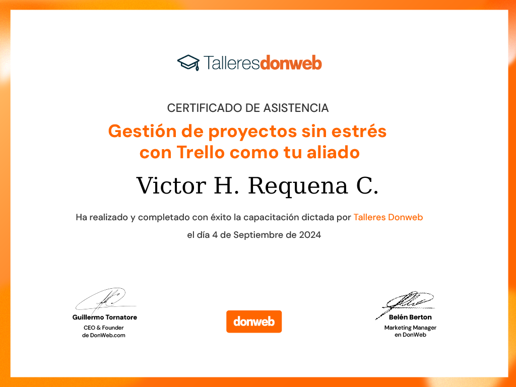 Certificado de asistencia · Talleres DonWeb