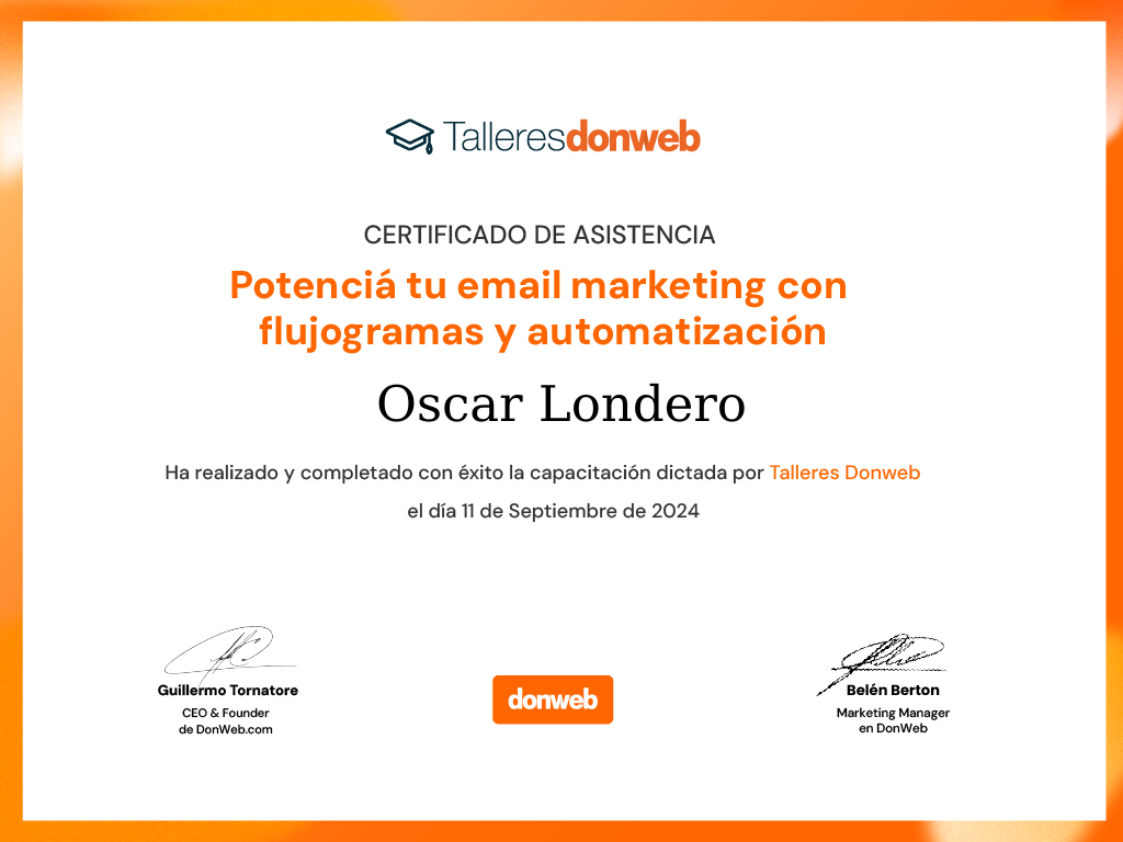 Certificado de asistencia · Talleres DonWeb