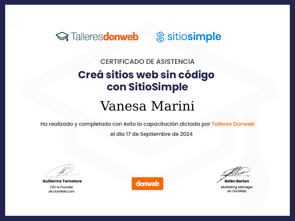 Certificado de asistencia · Talleres DonWeb