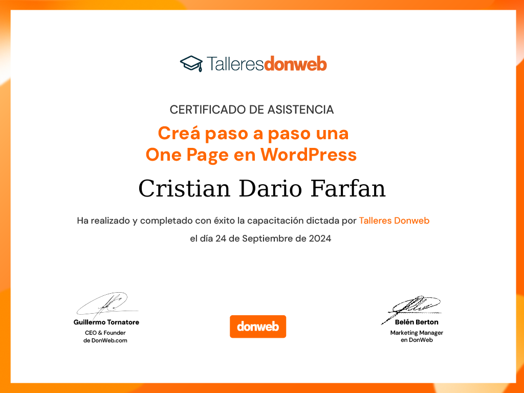 Certificado de asistencia · Talleres DonWeb