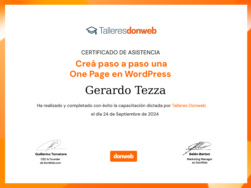 Certificado de asistencia · Talleres DonWeb