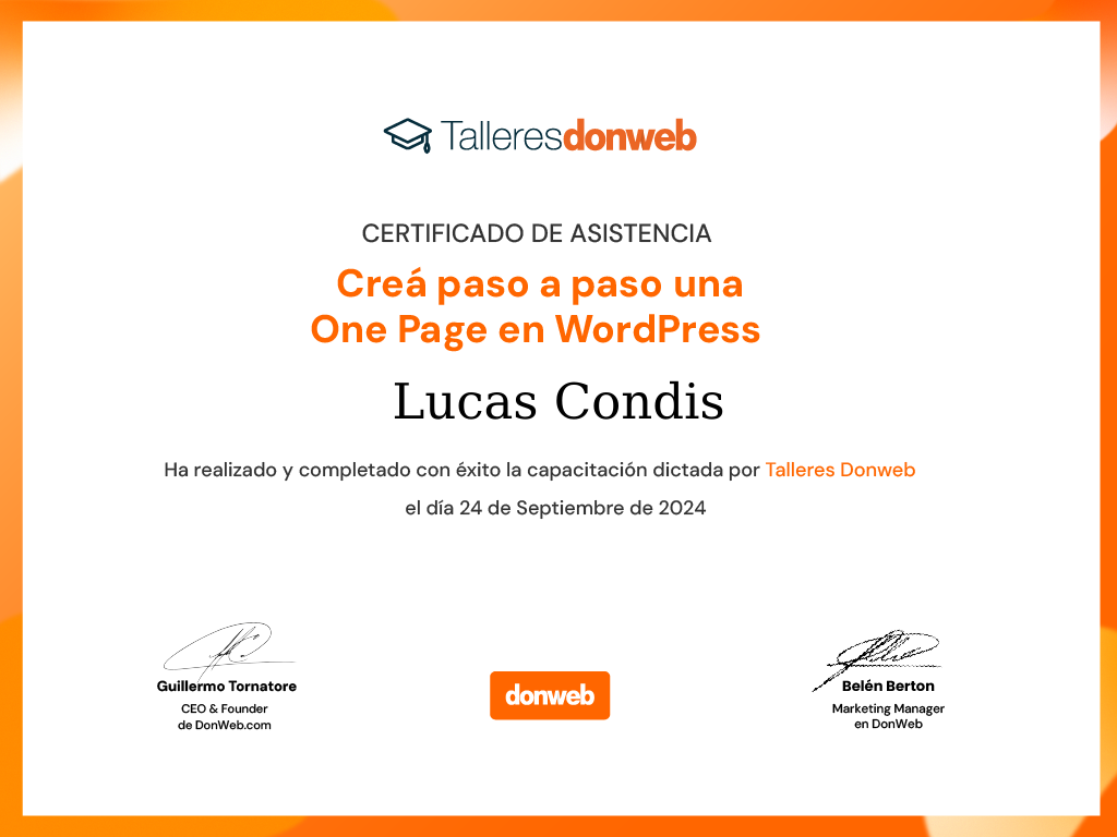 Certificado de asistencia · Talleres DonWeb