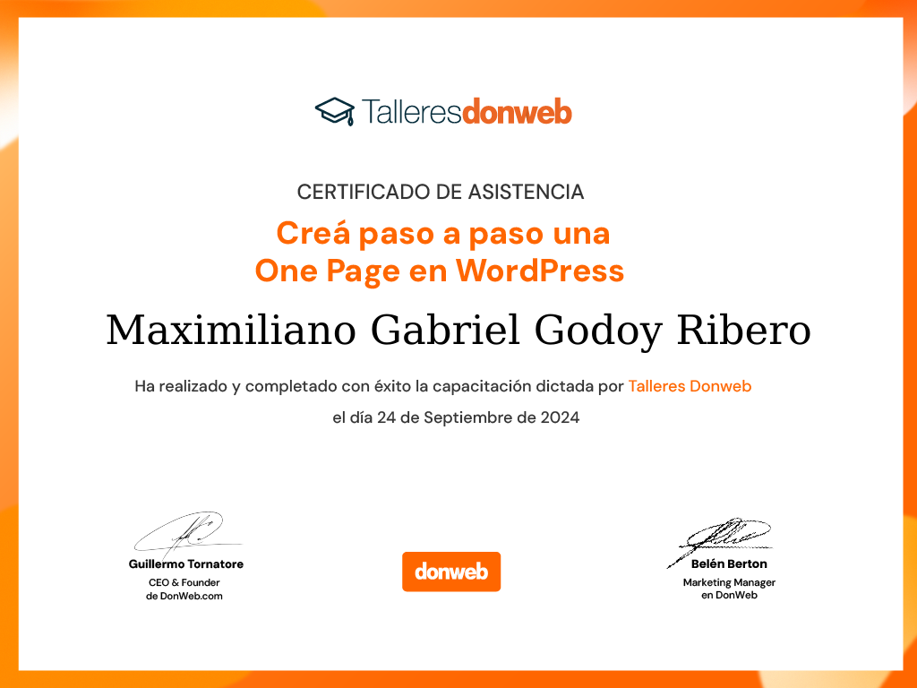 Certificado de asistencia · Talleres DonWeb