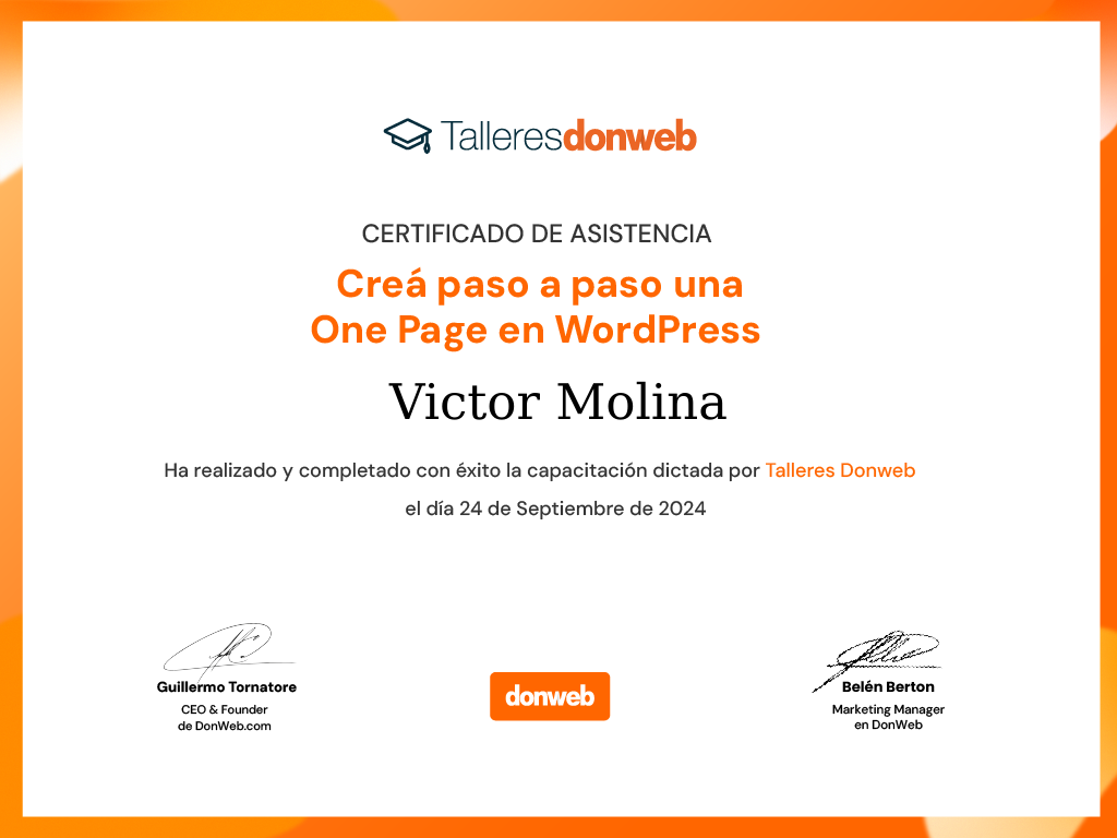 Certificado de asistencia · Talleres DonWeb
