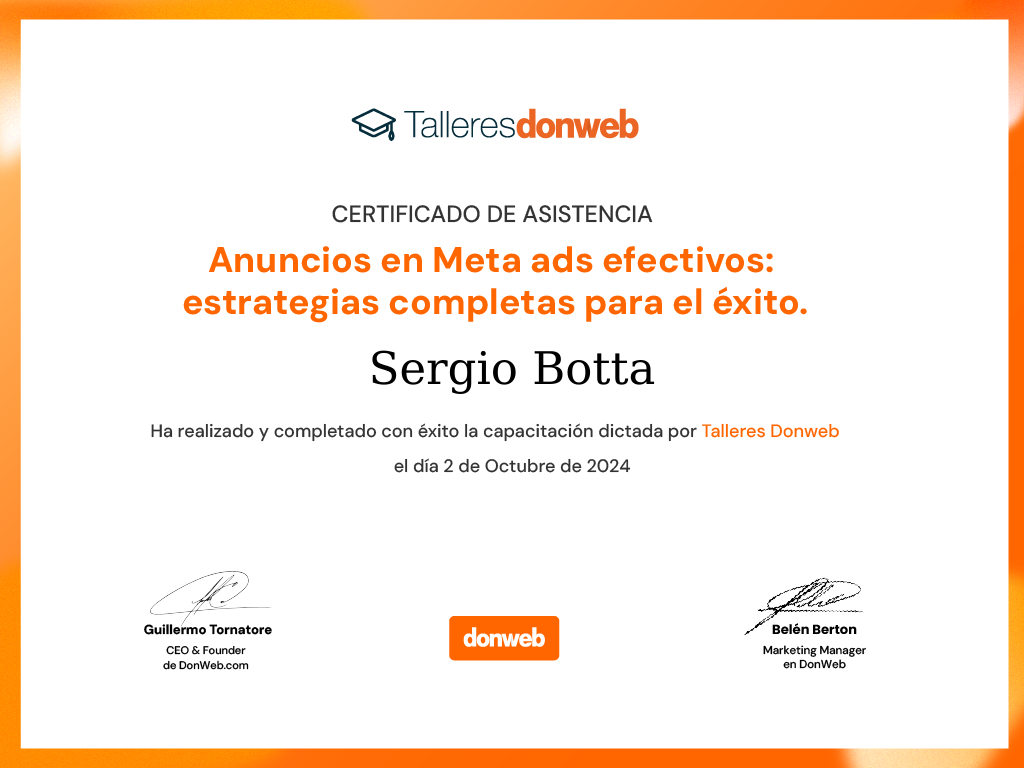 Certificado de asistencia · Talleres DonWeb