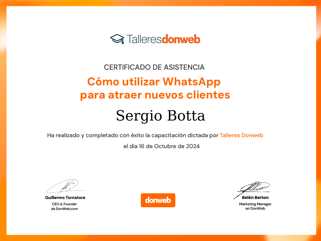 Certificado de asistencia · Talleres DonWeb